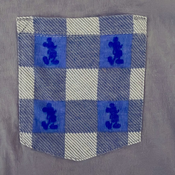 Disney Parks Blue and Gray Plaid Checkered Pocket Mickey Mouse T-Shirt - Picture 2 of 5